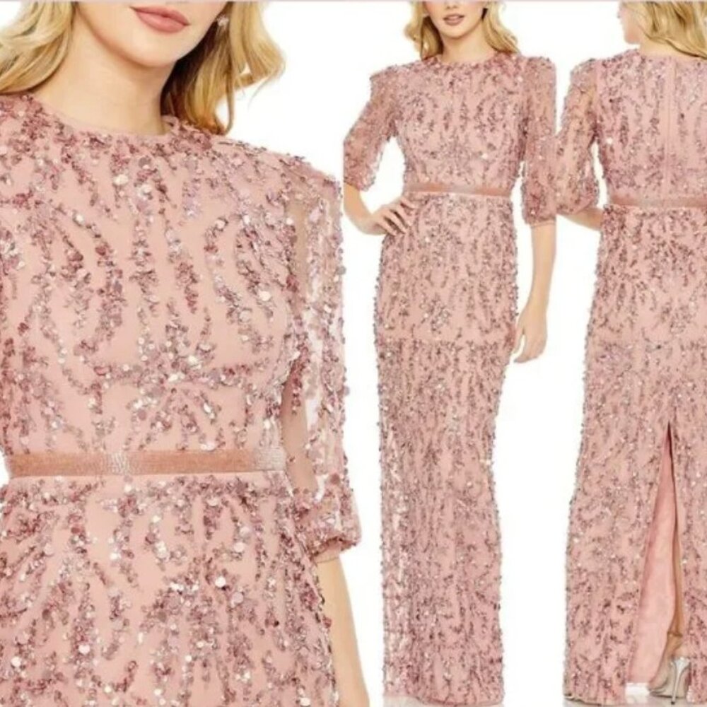 Mac Duggal Rosewood Pink Sequin Dress 93790 Size 12 NWT $600 MSRP